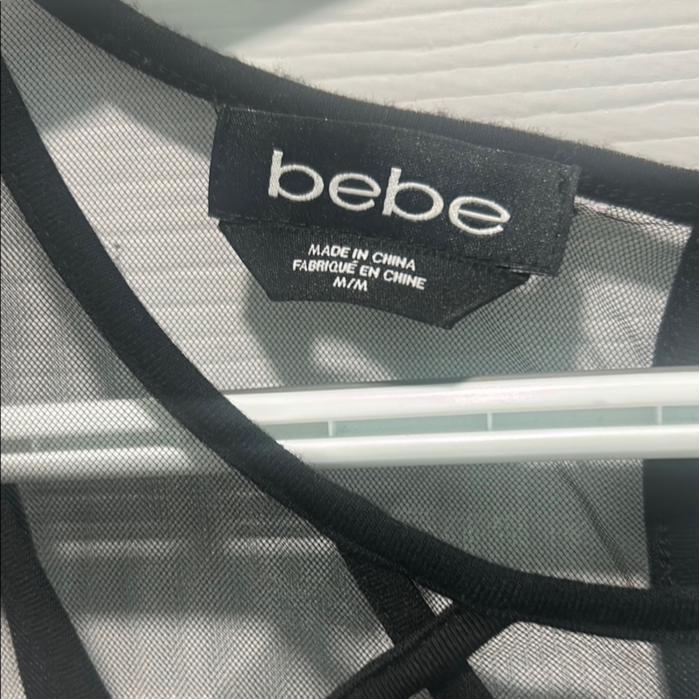 bebe Black Mesh Accent Mini Dress A4 - Picture 3 of 5